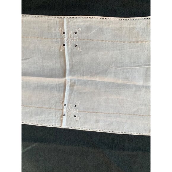 Vintage White Linen Table Runner with Embroidered Floral Details 15x48 - Picture 6 of 10